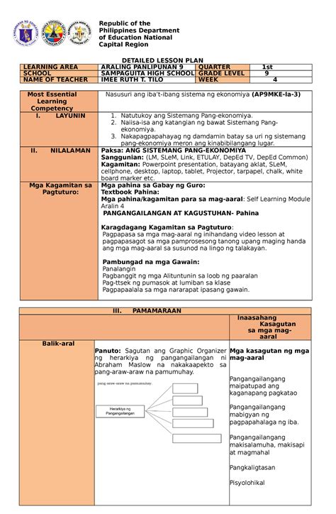 Detailed Lesson PLAN IN Araling Panlipunan 9.
